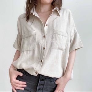 NWT Linen pocket button stitch shirt in oatmeal